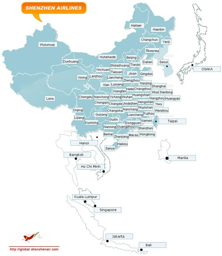 mapa ng Shenzhen ruta ng mga airline